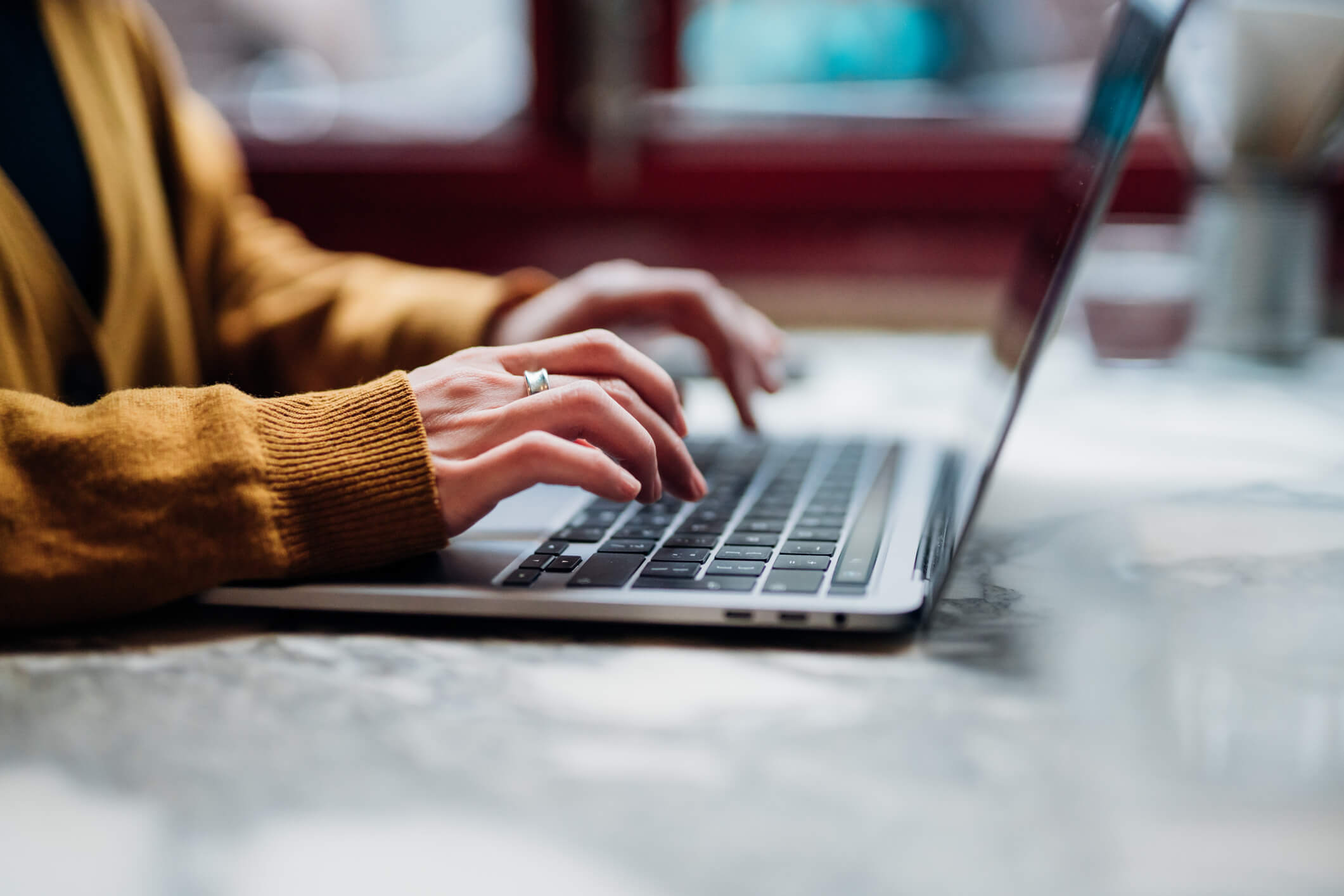 Woman on computer.