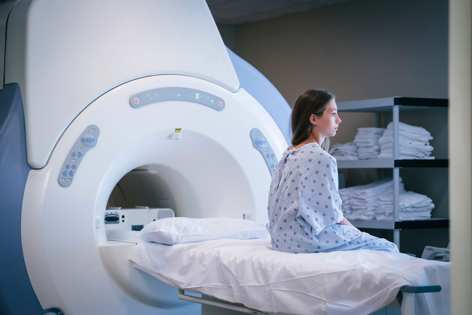 A patient prepares for a medical scan.