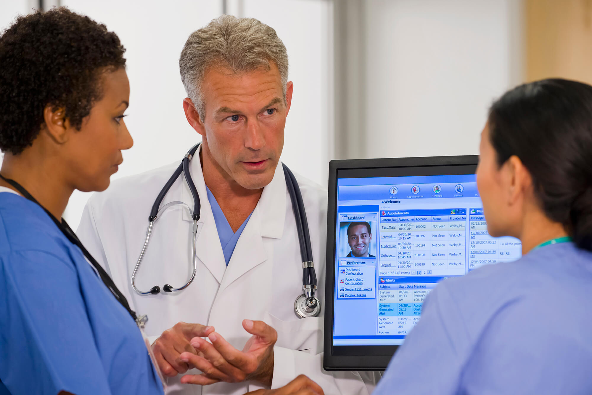 Reviewing a patient's electronic health record.