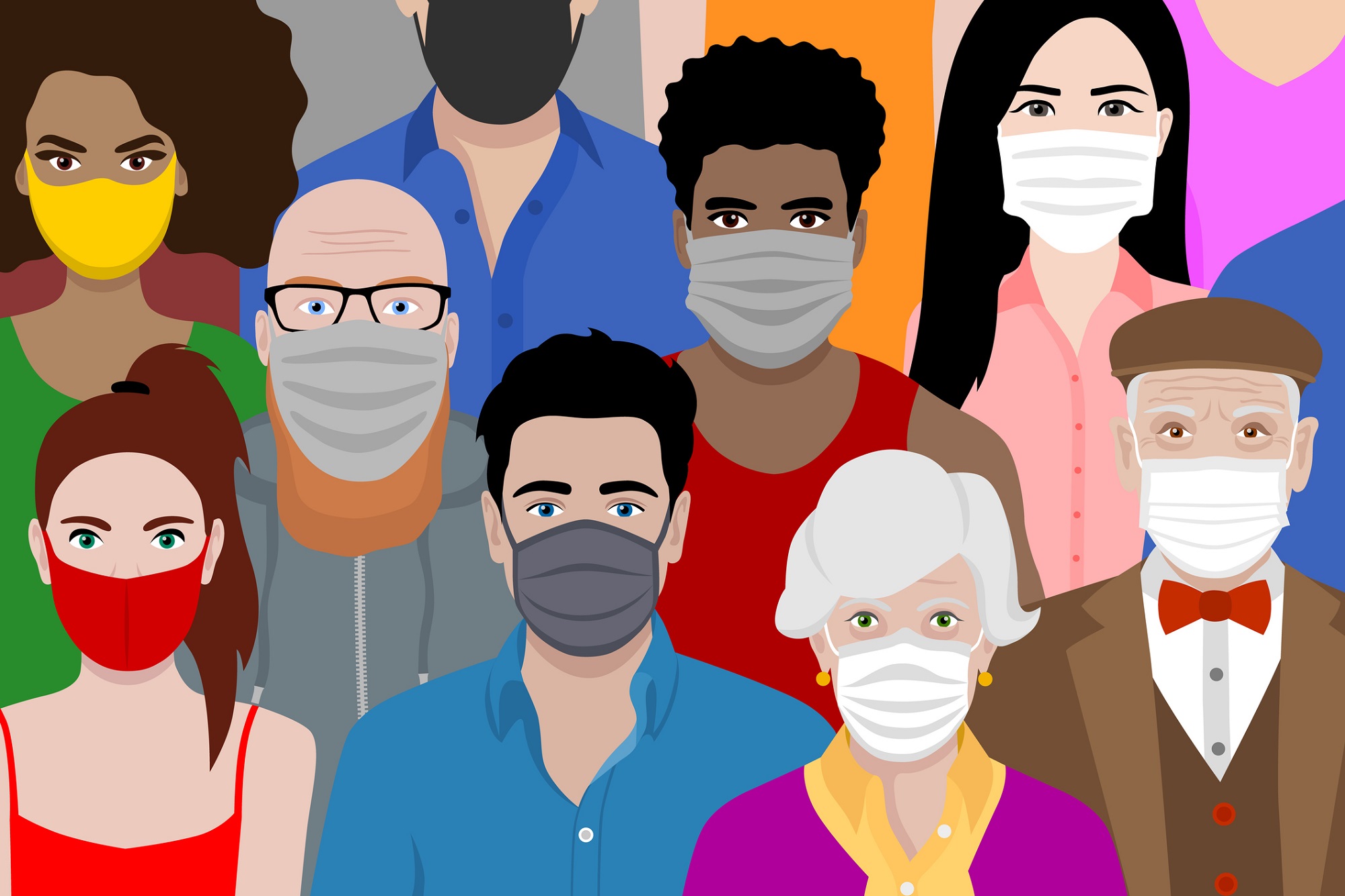 illustration people wearing face masks