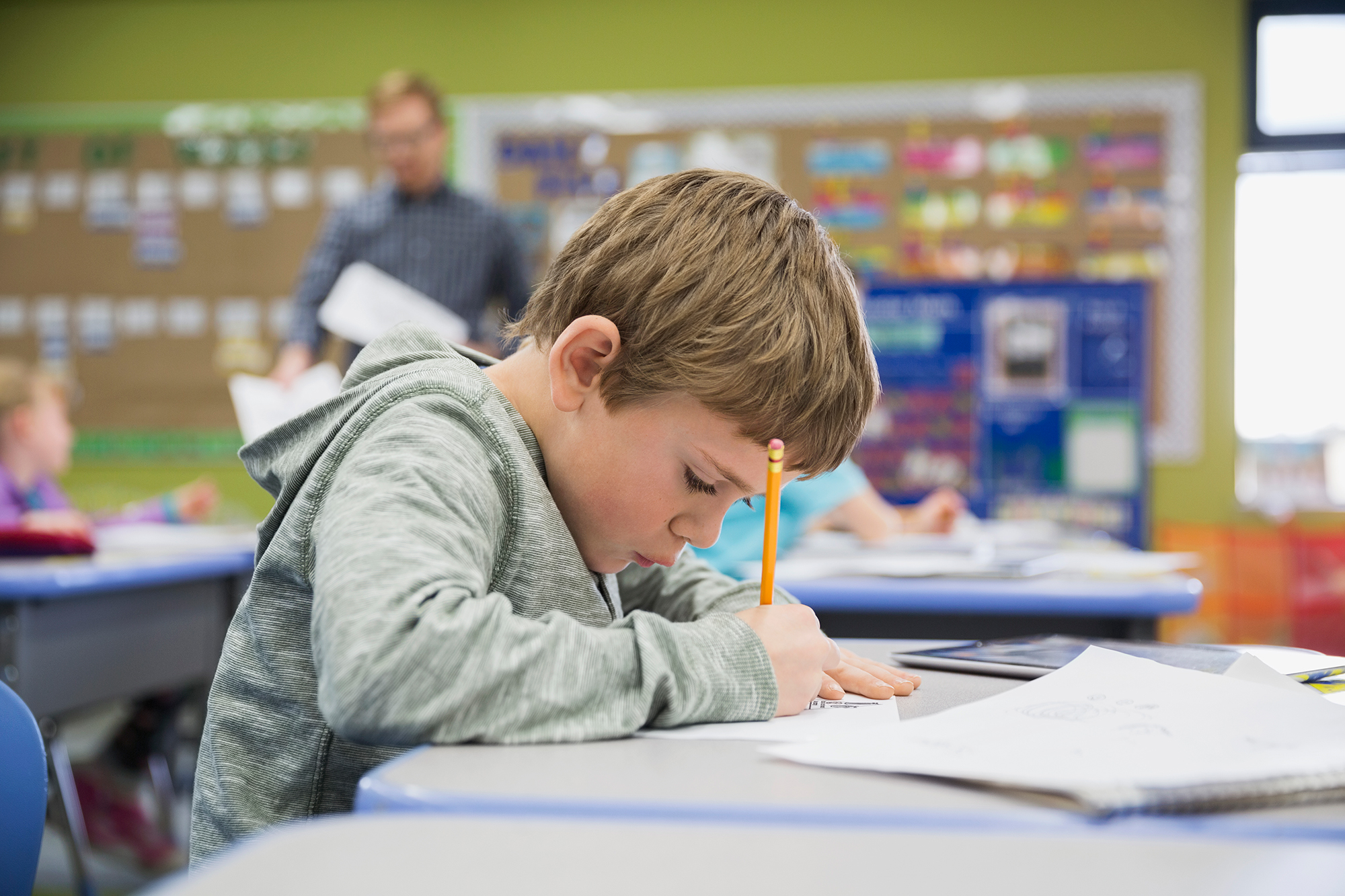 A child takes a challenging test.